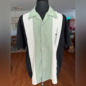 👑 Steady Clothing Men's Black and Green Casual Retro Bowling Button Down Shirt